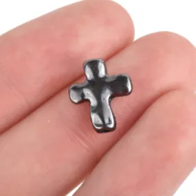 10 Gunmetal Black Metal Sideways Cross Beads, hammered textured metal 13mm x 11mm chs3294a