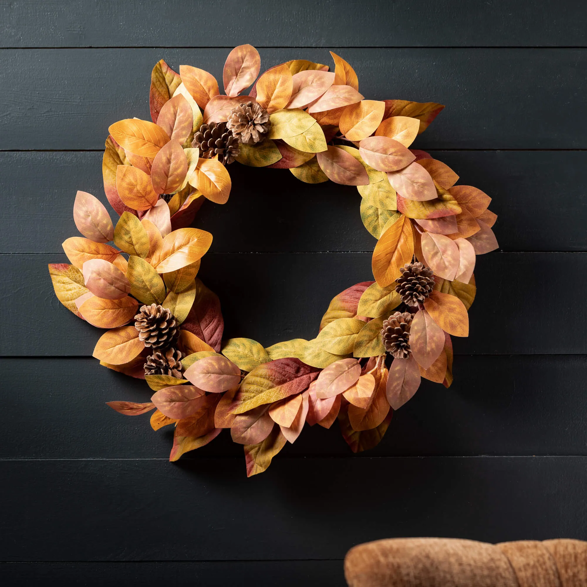 24"H Sullivans Fall Leaf Wreath For Front Door, Orange