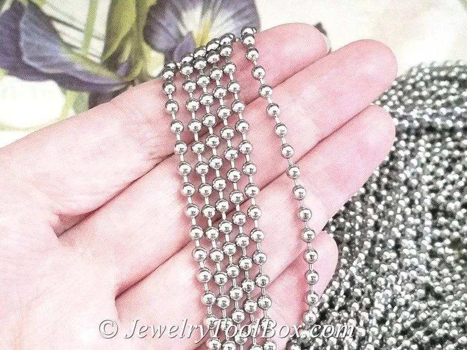 3.2mm Ball Chain, Stainless Steel, Lot Size 50 Meters Spooled, #1916 A