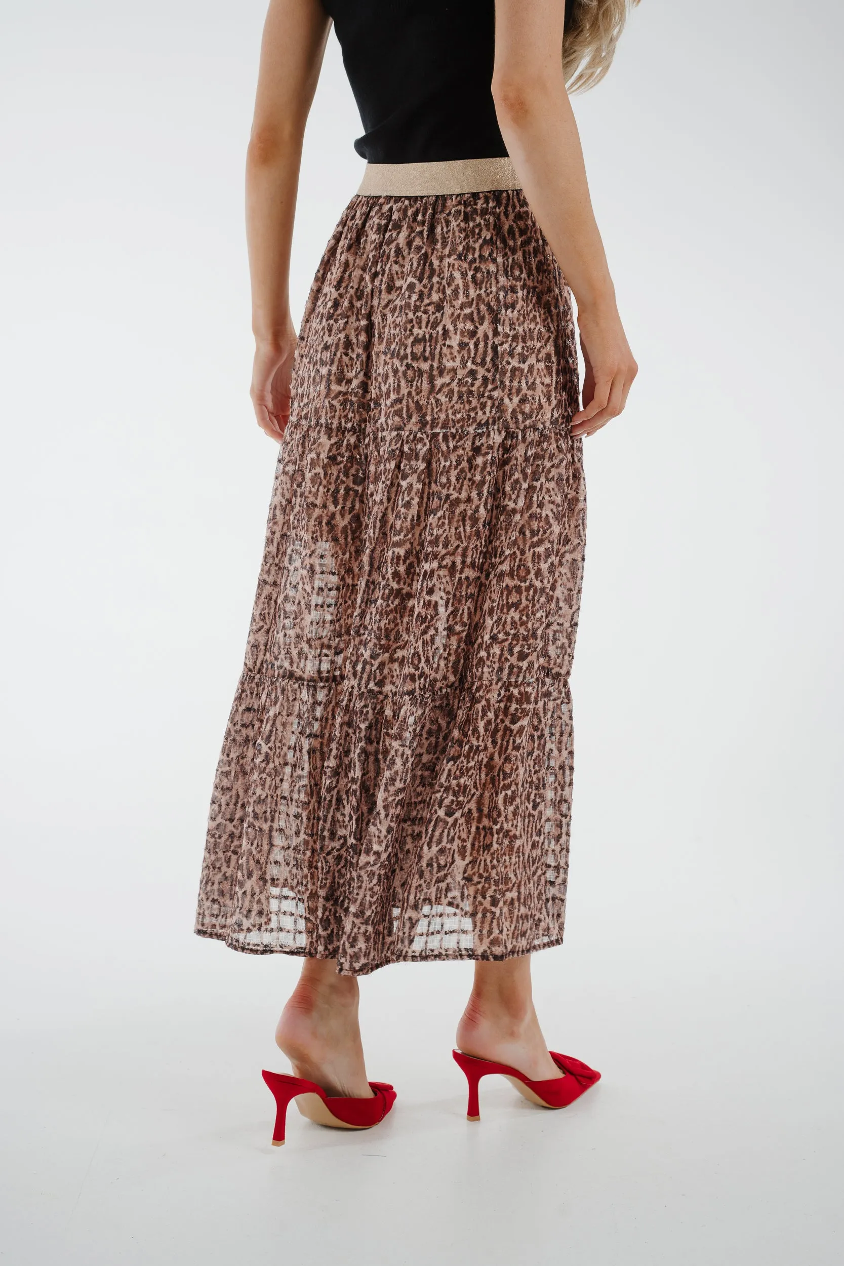 Ally Tiered Midi Skirt In Leopard Print