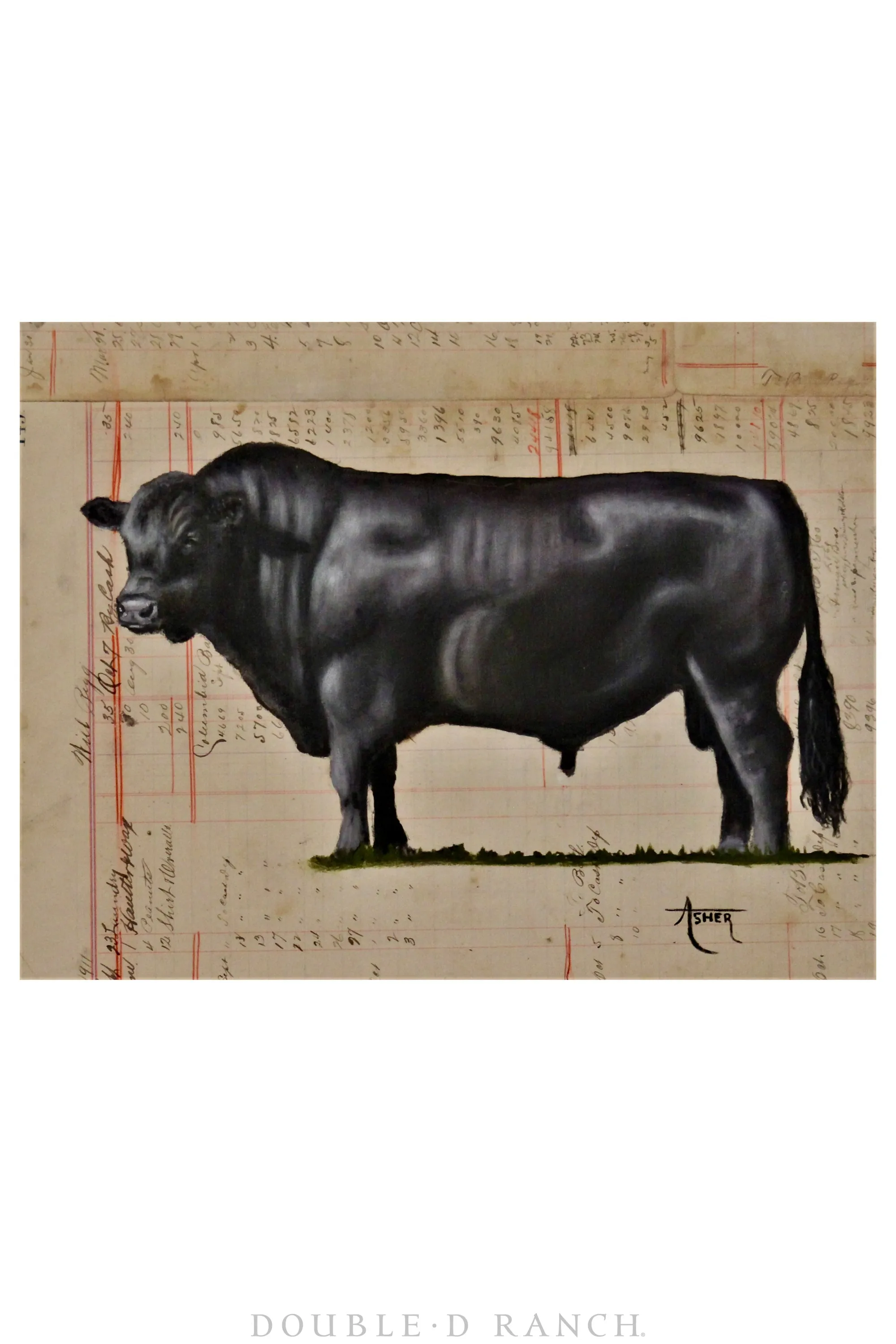 Art, Angus Bull, Archival Gesso Board with Vintage 1911 Ledgers, Julie Asher, Contemporary, 1245