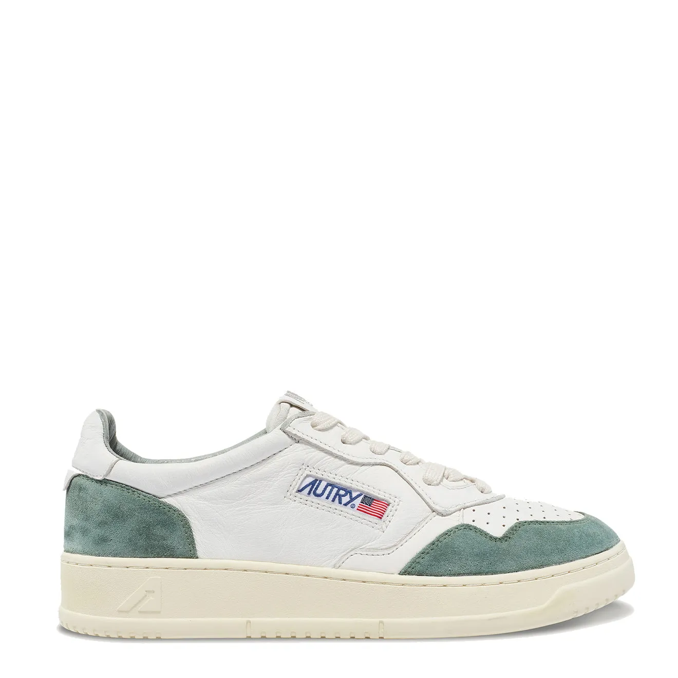 Autry Medalist Low Goat / Suede - White / Military Green