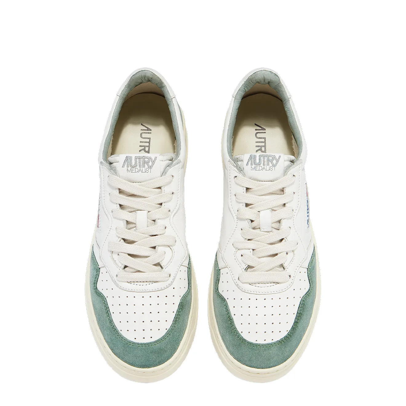 Autry Medalist Low Goat / Suede - White / Military Green