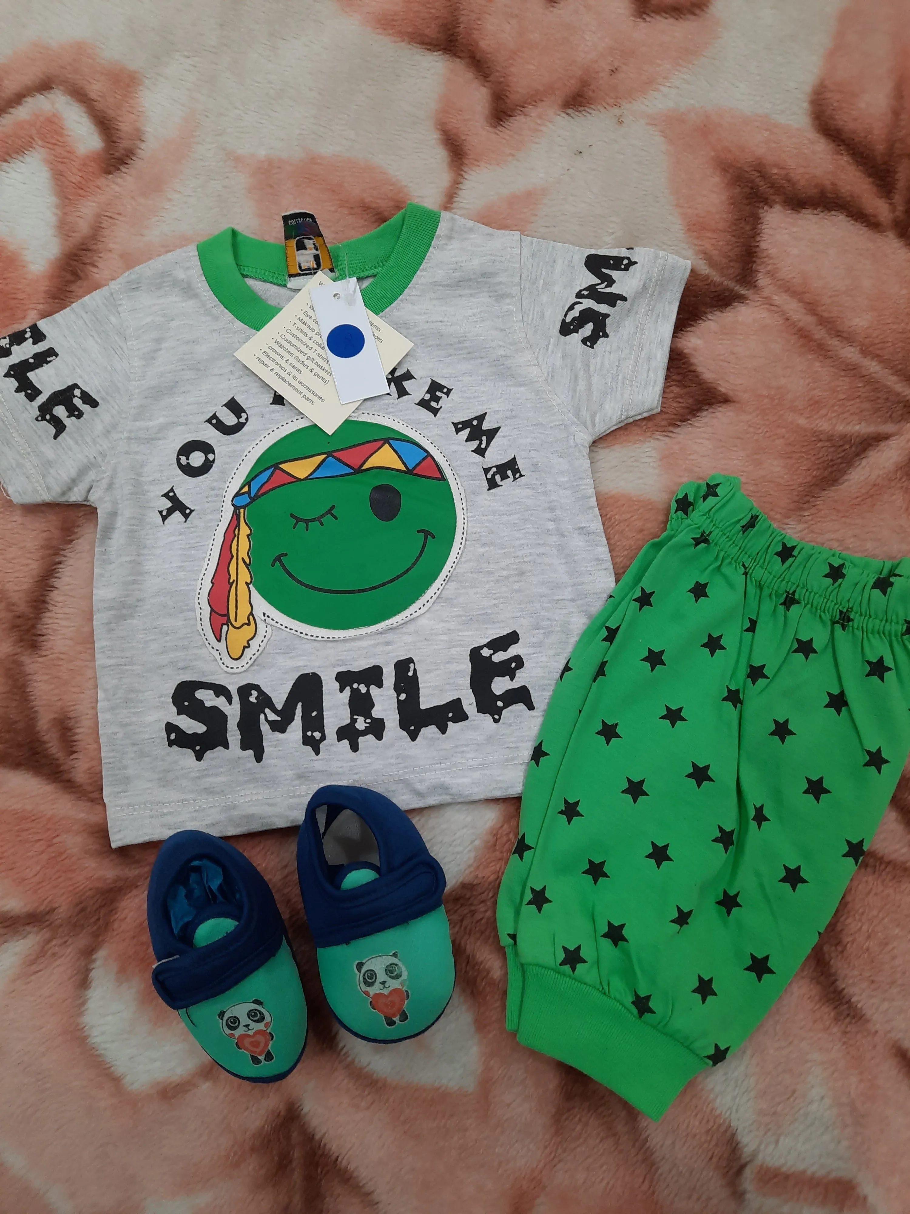 Baby pants and shirt set of 2 pcs in green and grey color