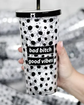 Bad Bitch Good Vibes Glitter Tumbler