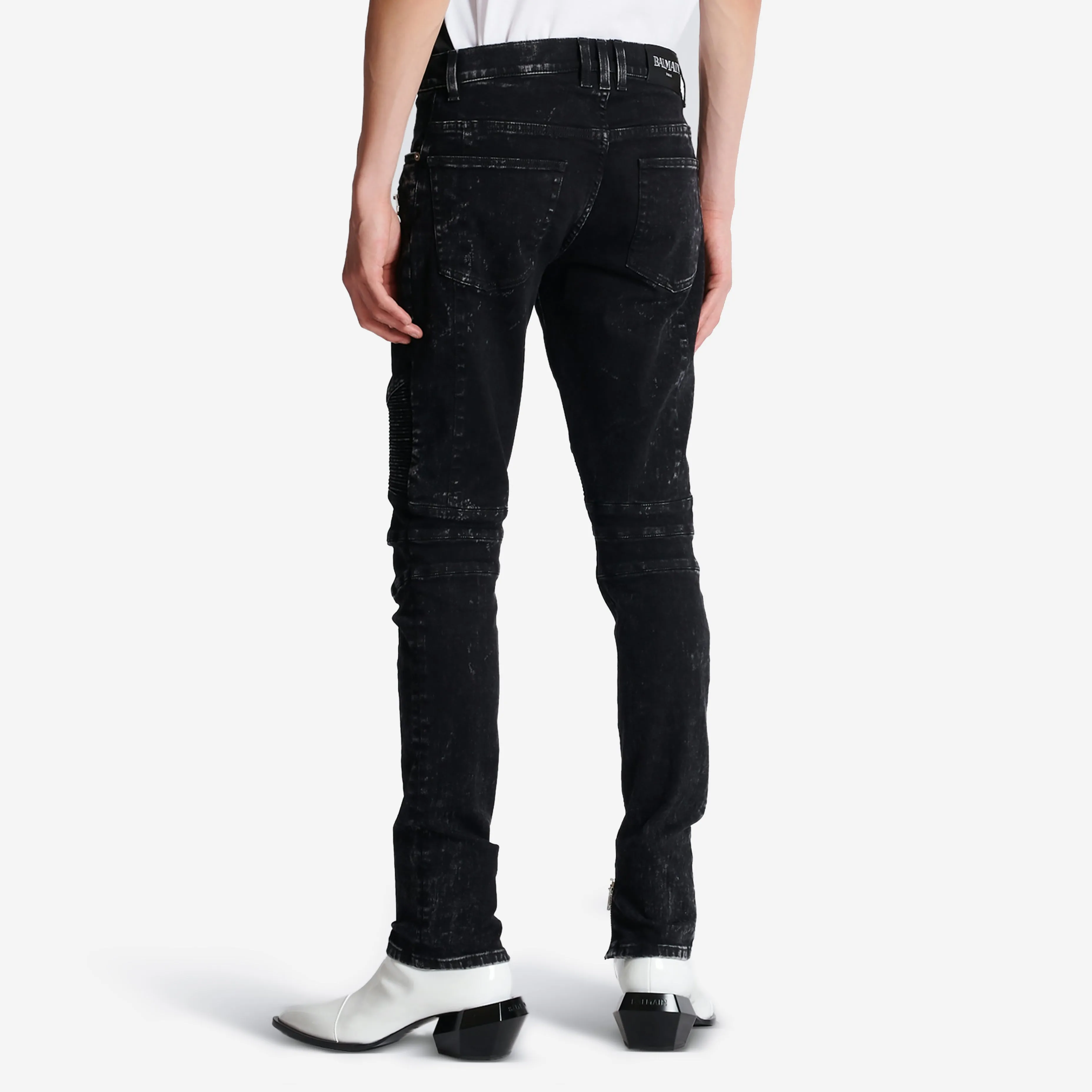 Balmain Ribbed Details Slim Fit Denim Jeans