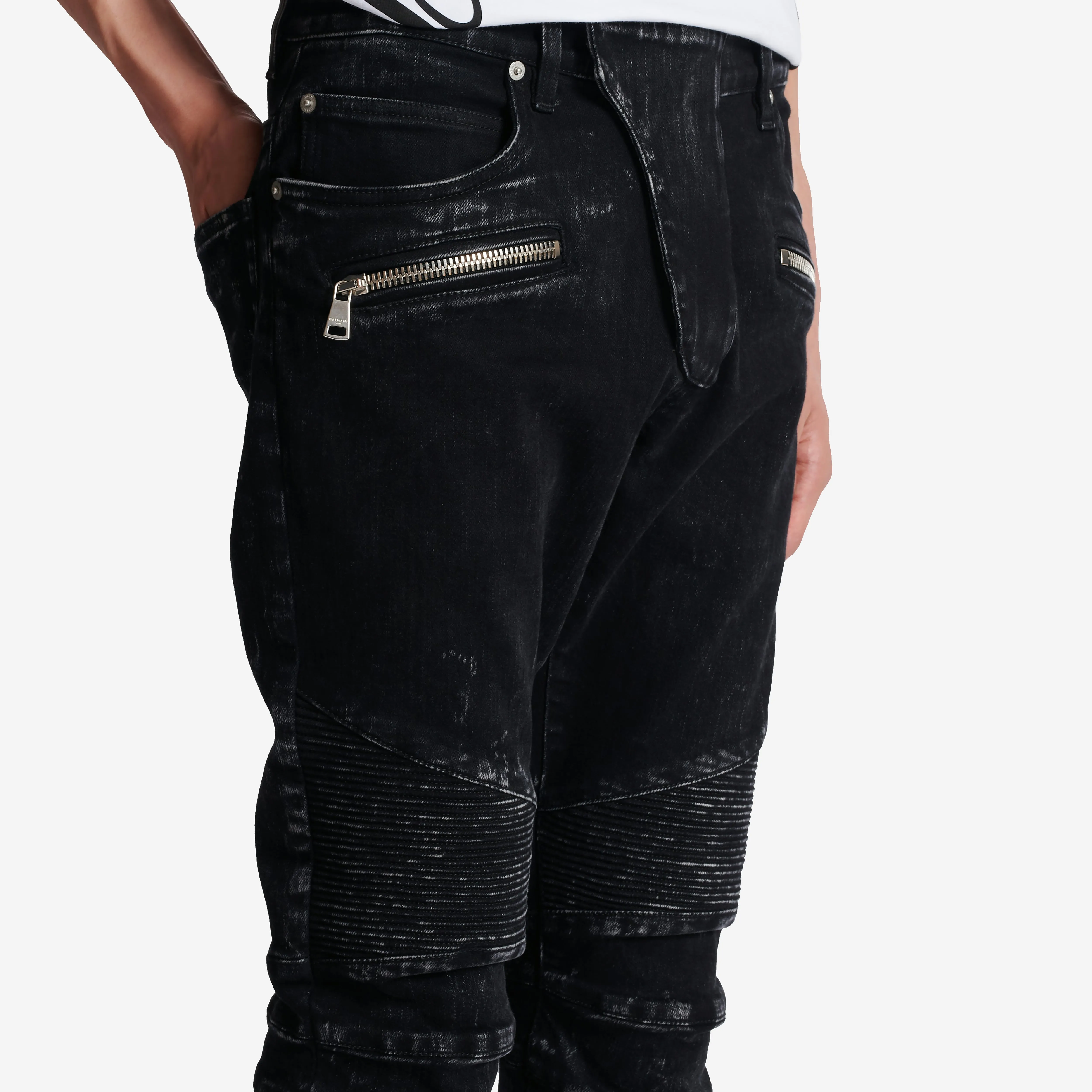 Balmain Ribbed Details Slim Fit Denim Jeans