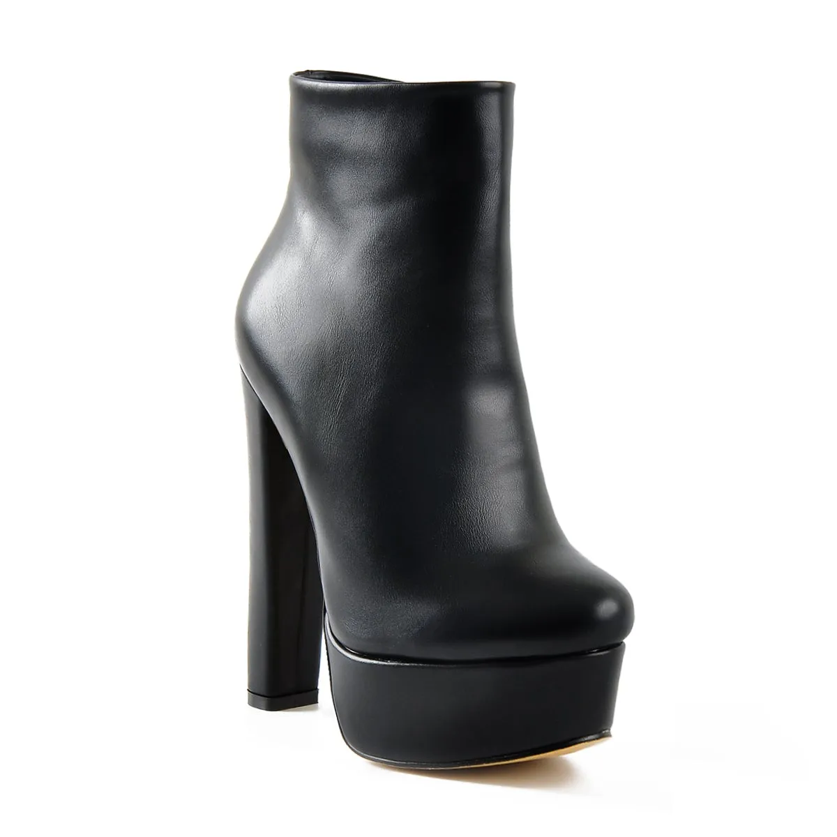 Black Platform Round Toe Chunky Heel Ankle Boots