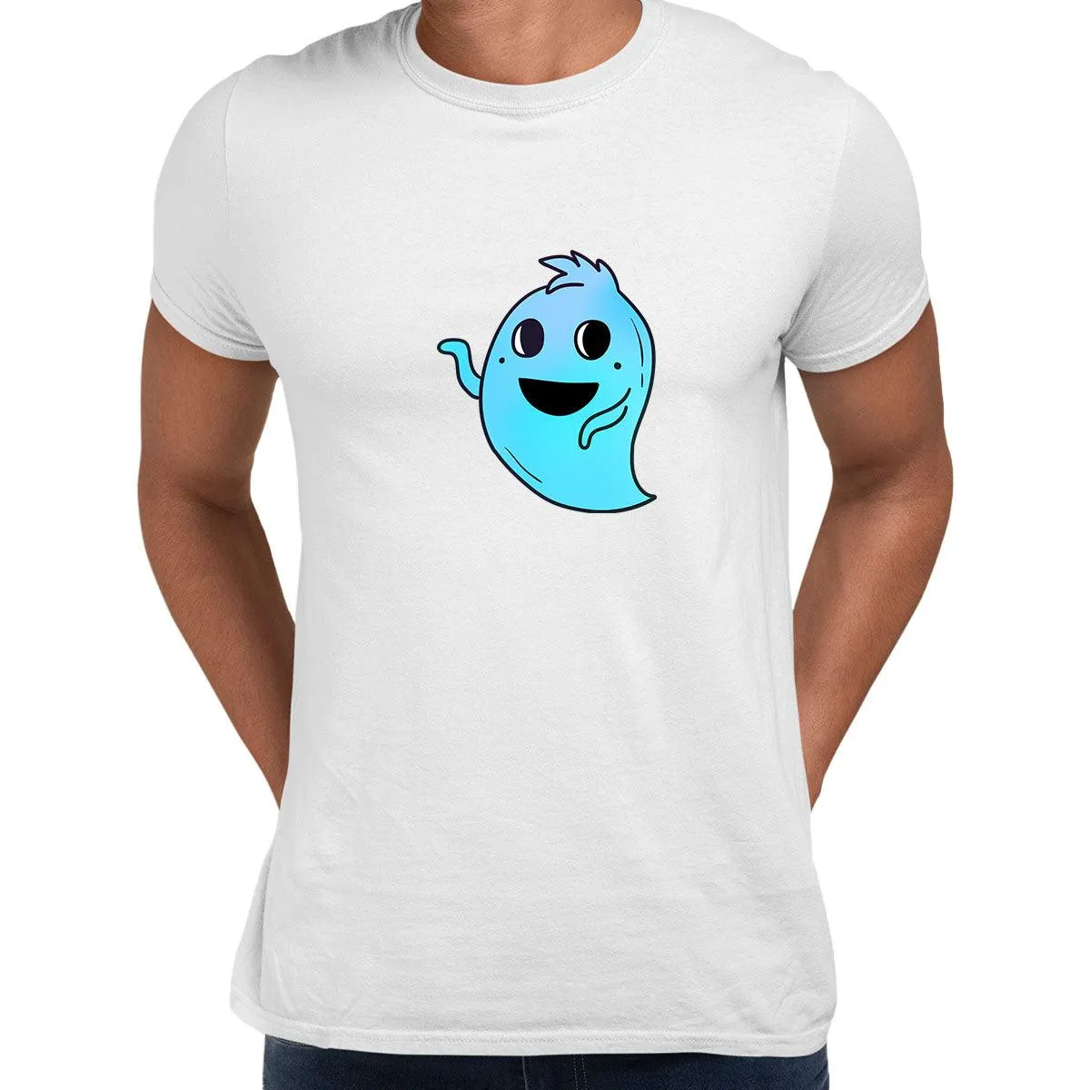 Blue Casper Friendly Monster Scary Eye Funny Gift Drawing Men Printed Unisex T-Shirt