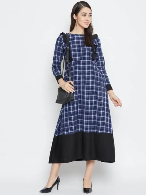 Blue Checks Maxi Dress