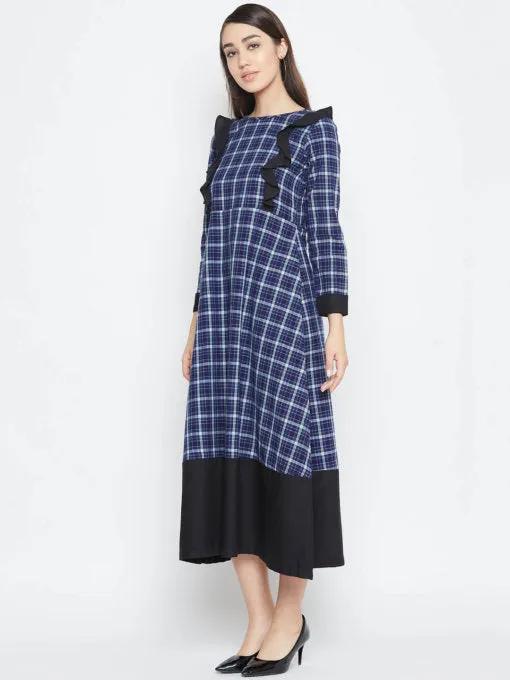 Blue Checks Maxi Dress