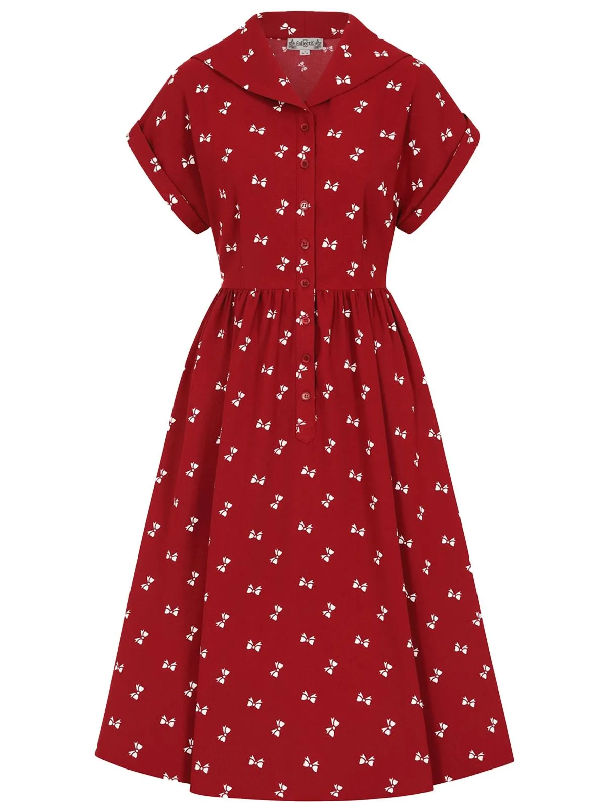 Bow Print Vintage Style Red Shirtwaist Dress