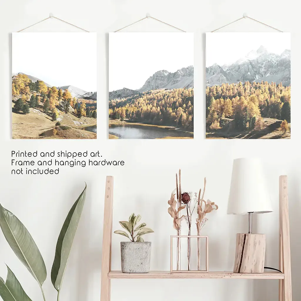 Brown Autumn Scenery. 3 Piece Mountain Lake, Forest Wall Art