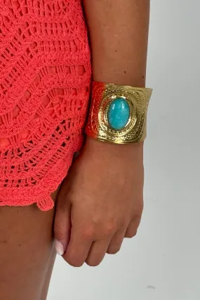 Cameron Turquoise Stone Cuff In Gold