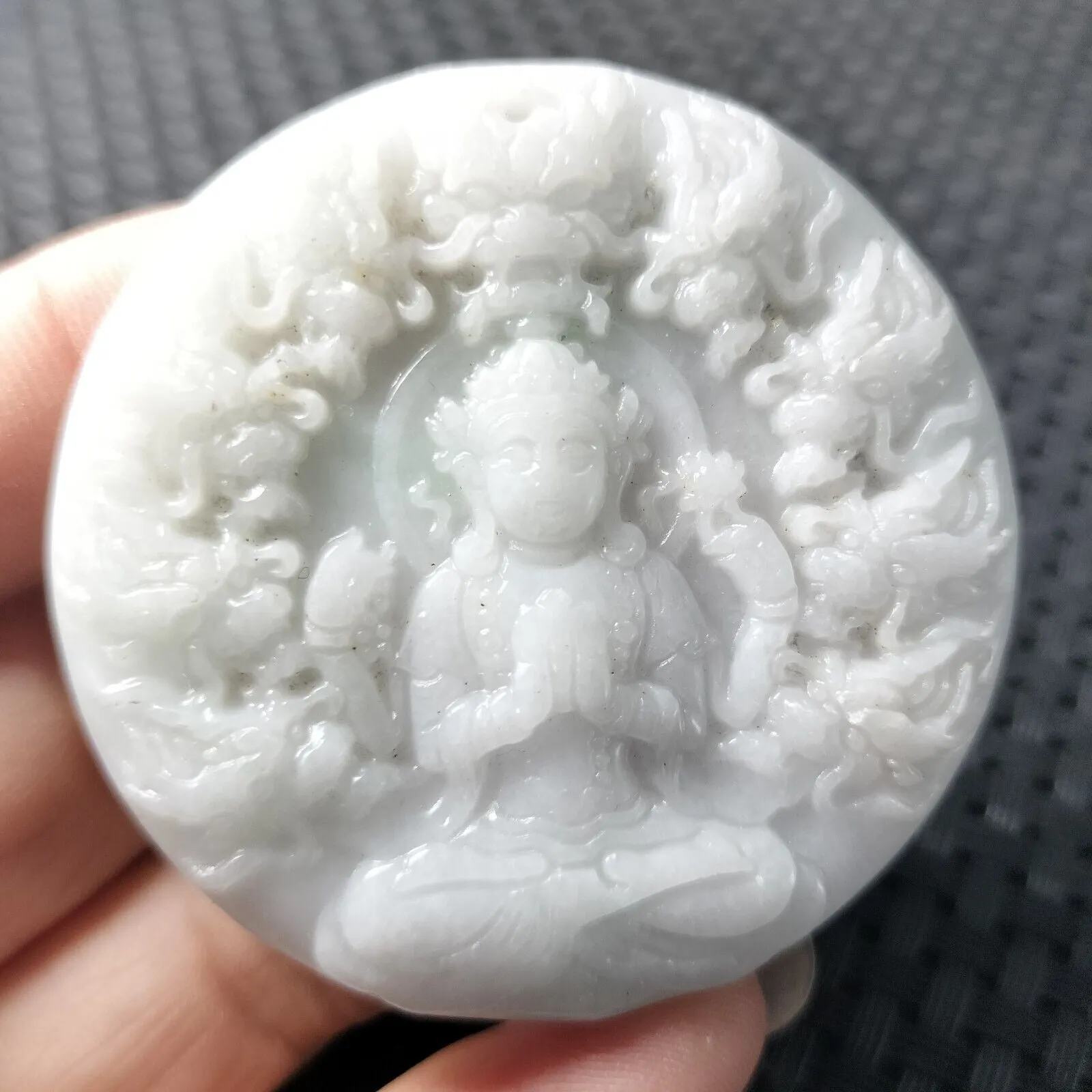 Certified Lavender Natural A Jadeite Carved Guanyin Kwan Yin God Dragons Pendant