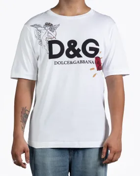 DOLCE & GABBANA PLAYFUL CUPID PRINT WHITE TEE