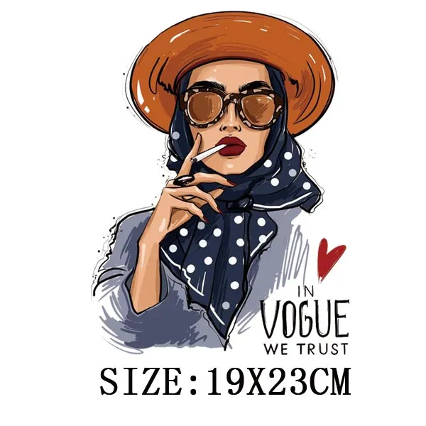 Fashion Lady Thermo Transfer Sticker On Clothes Vogue Girl Iron On Patches For Clothing DIY Washable T-shirt Clothes Sticker Set