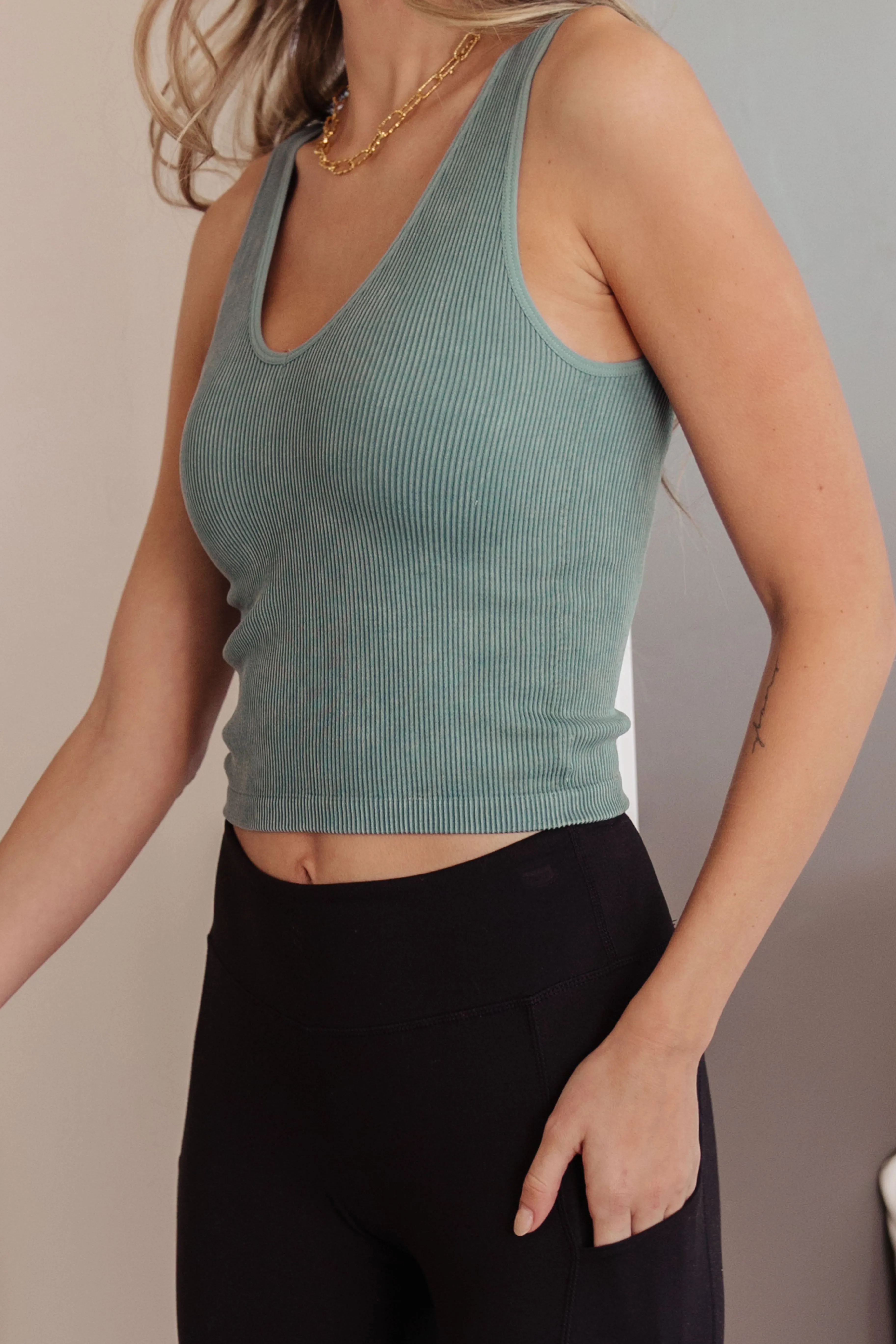 Fundamentals Ribbed Seamless Reversible Tank in Vintage Blue