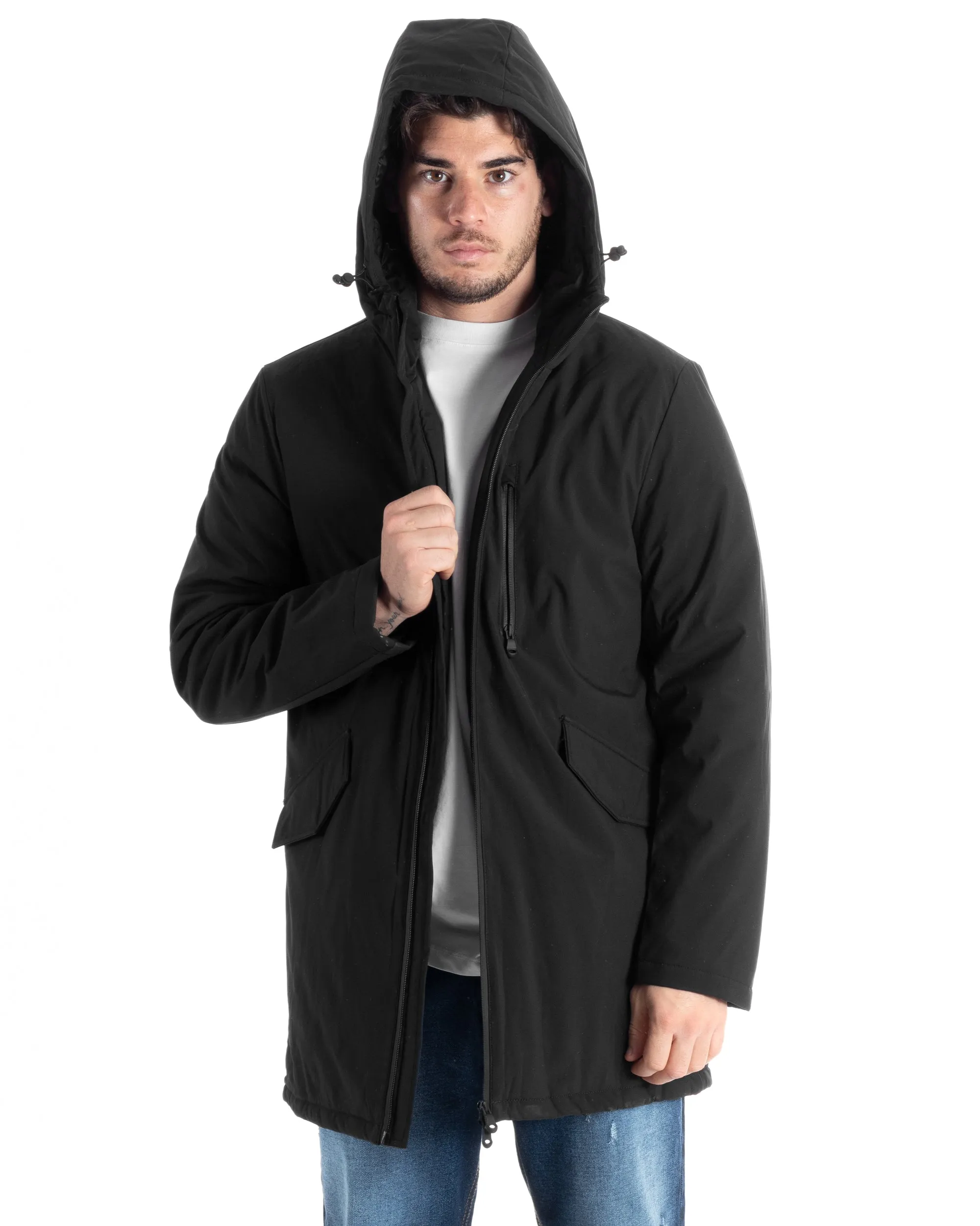 Giubbotto Uomo College Varsity Multitasche Bomber Tessuto Tecnico Nero GIOSAL-G3135A