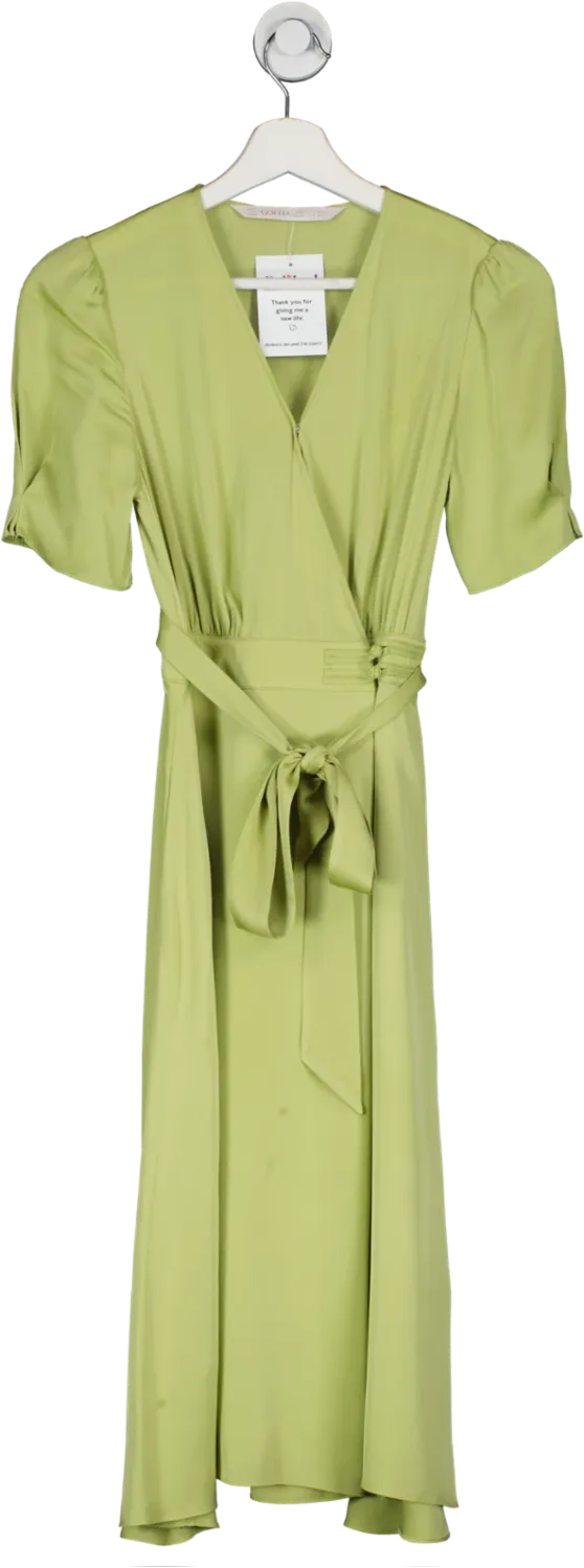 Goelia Green 22 Momme V-neck A-line Midi Dress UK 6