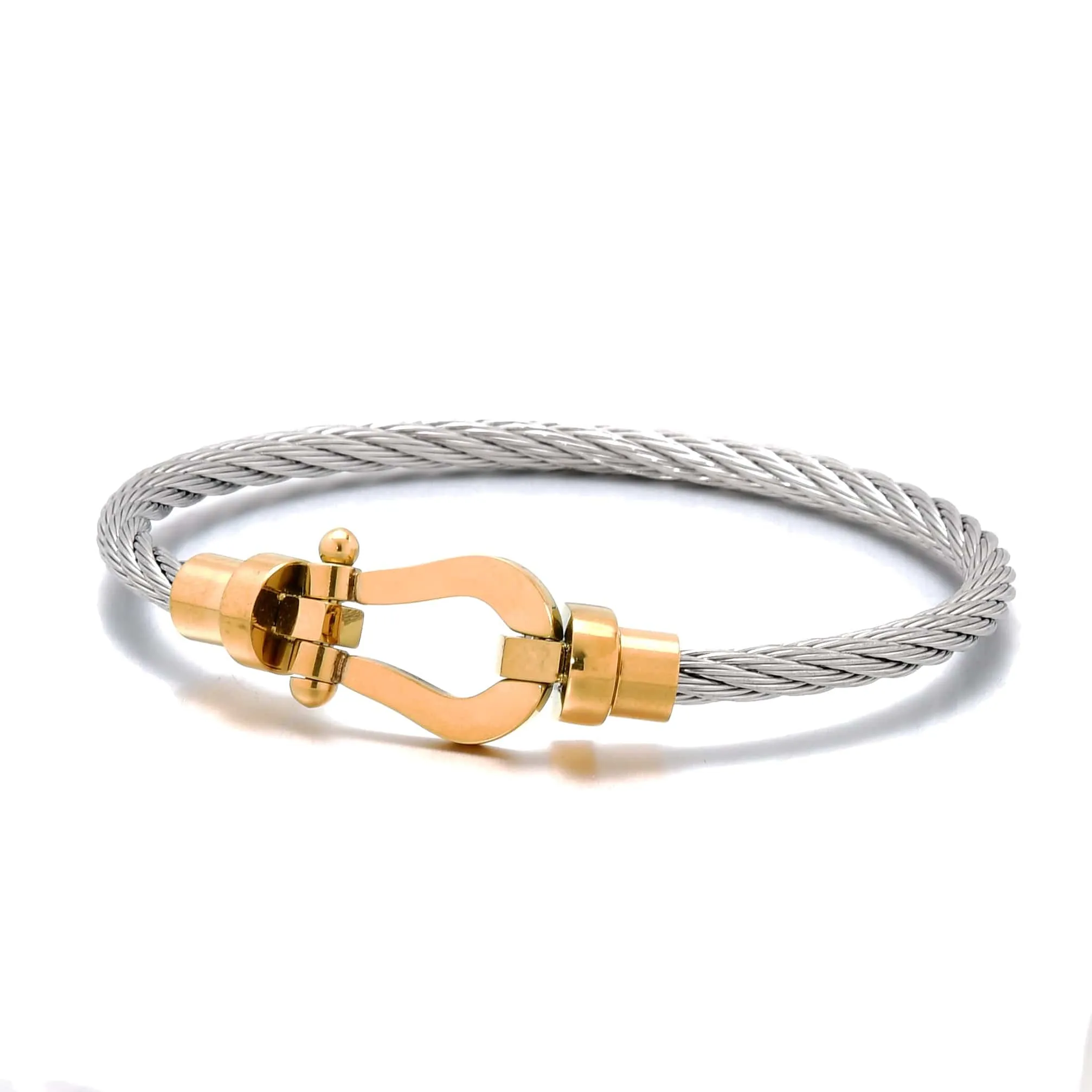 Gold and Silver Arabian Cable Braided Steel Hearts Bracelet