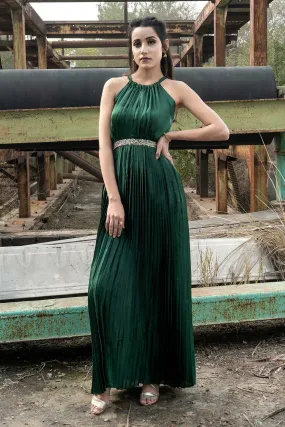 Halterneck Pleated Maxi Dress