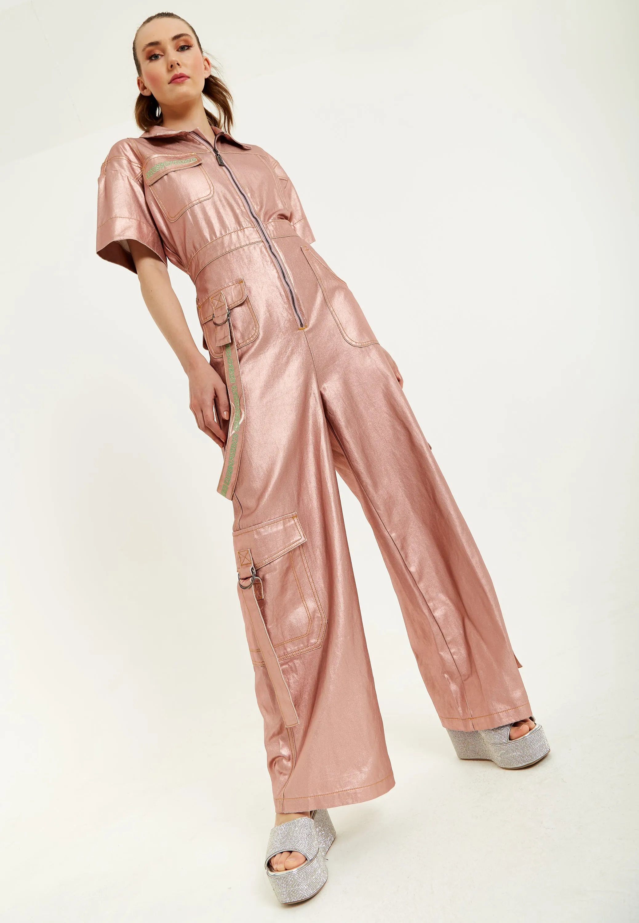 House Of Holland Metallic Utility Jumpsuit