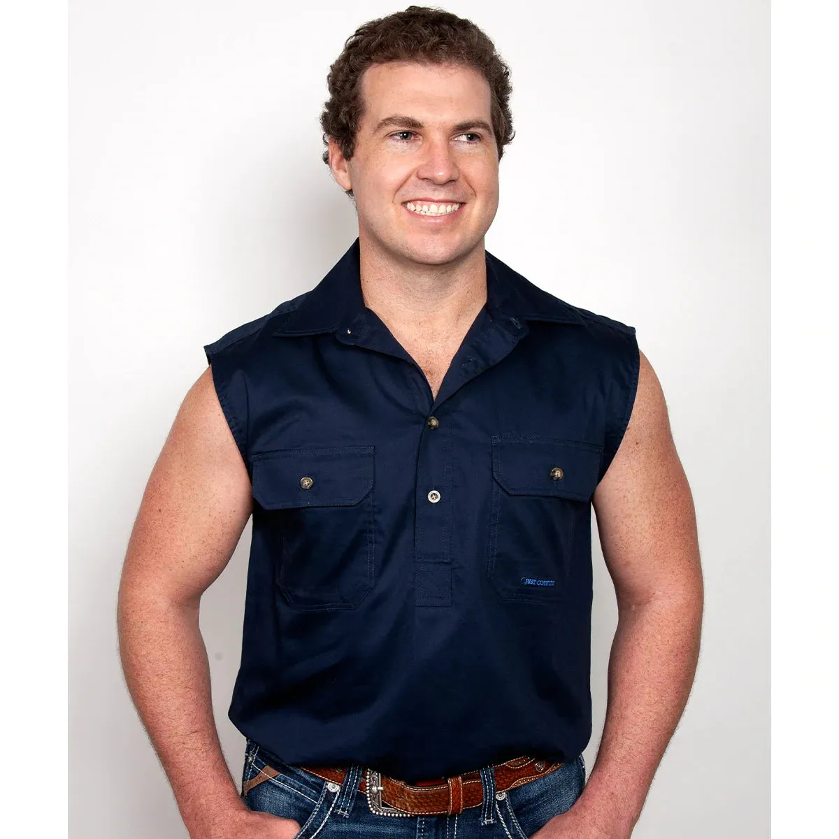 Just Country Mens Sleeveless Half Button Workshirts