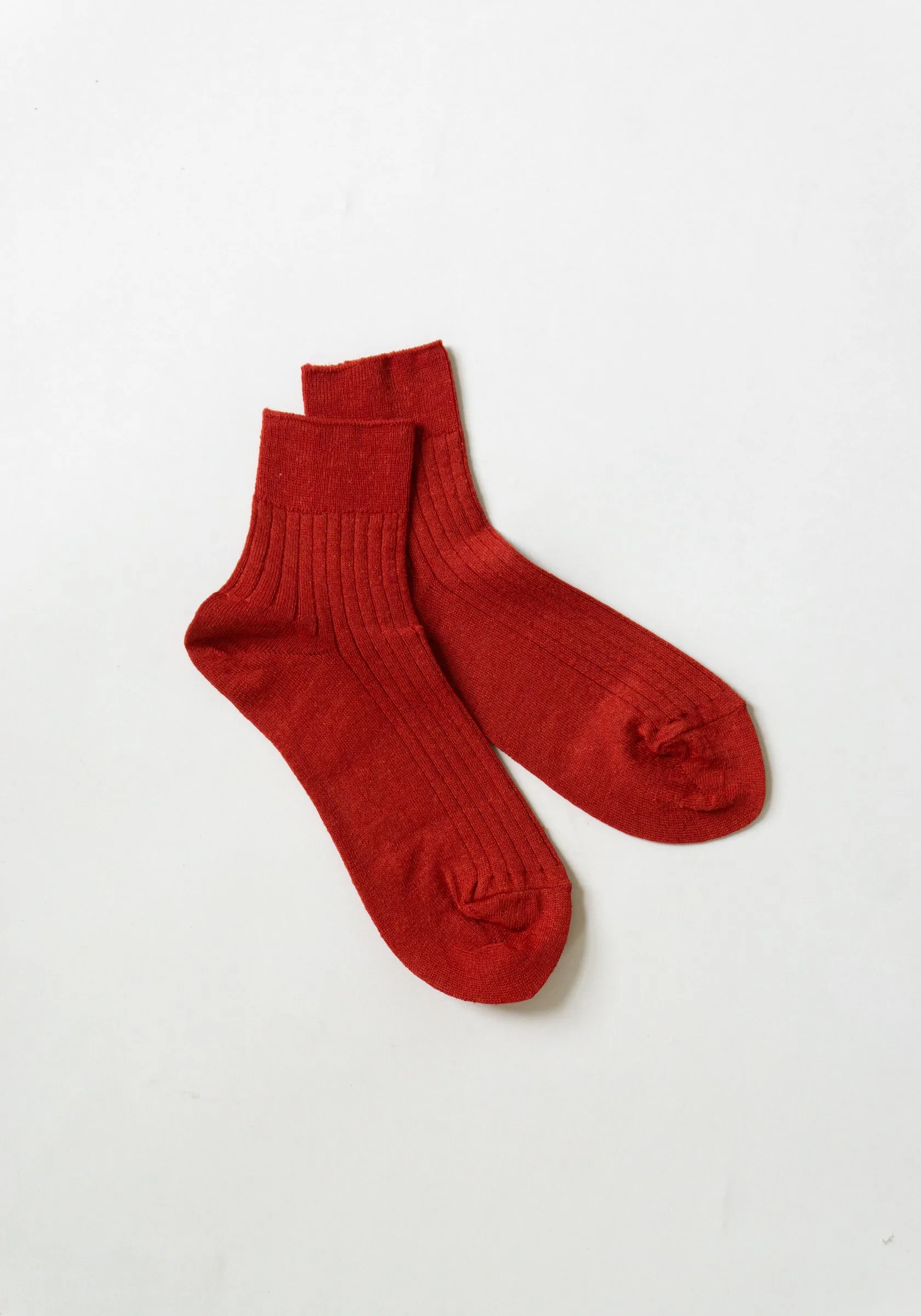 Linen Ankle Rib Socks in Red