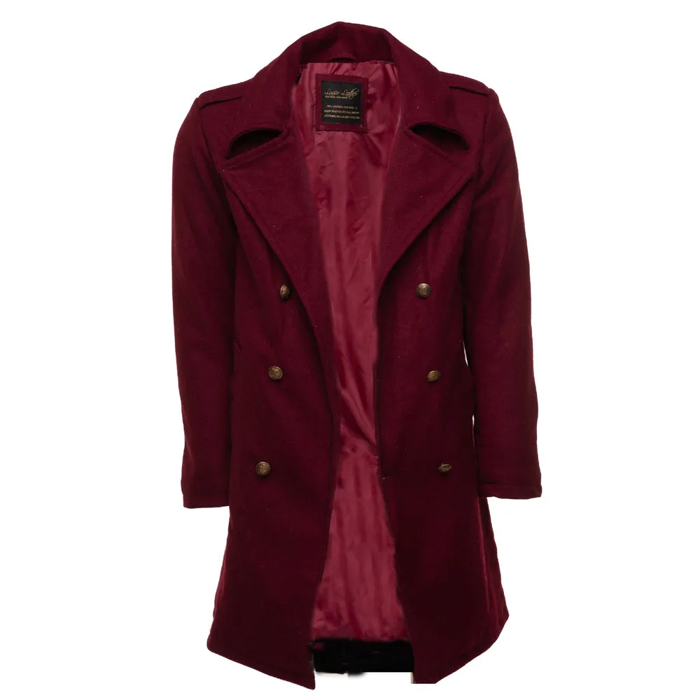 Men's Burgundy Wool 3/4 double breasted coat