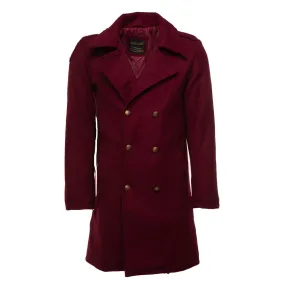 Men's Burgundy Wool 3/4 double breasted coat