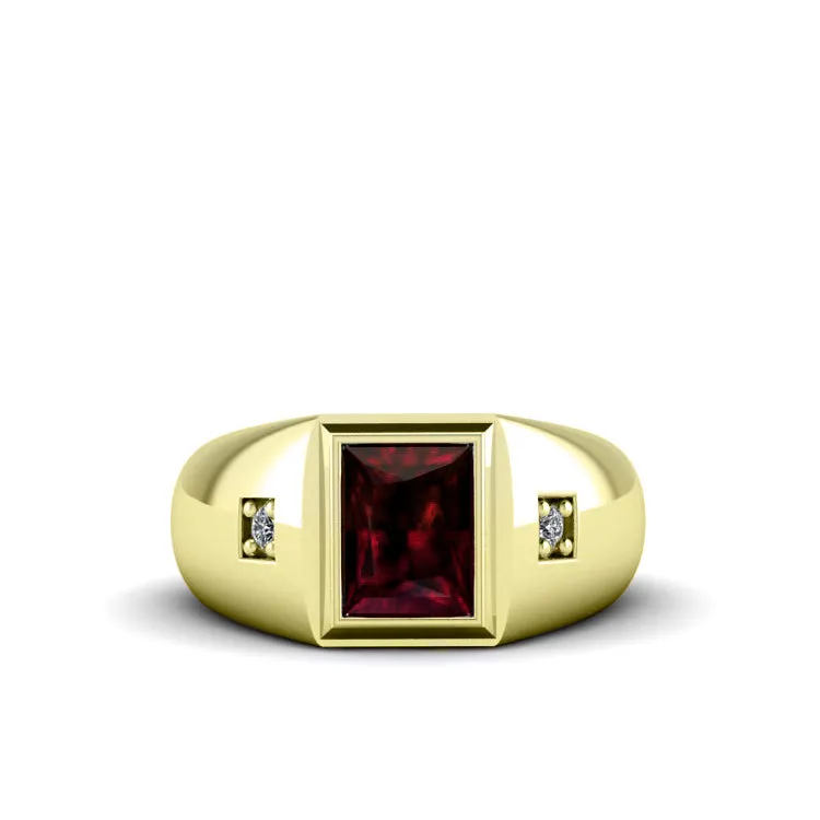 Men's Diamond Jewelry 2.40ctw Ruby Gemstone in Yellow GP Solid Silver Male Red Stone Ring