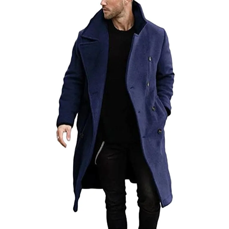 Men’s Long Woolen Luxury Overcoat with Wide Collar