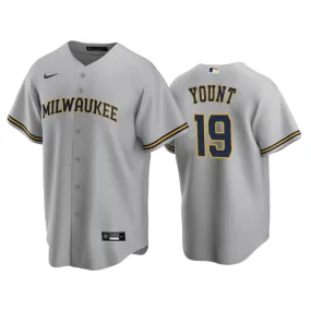 Men's Milwaukee Brewers Robin Yount Replica Road Jersey - Gray