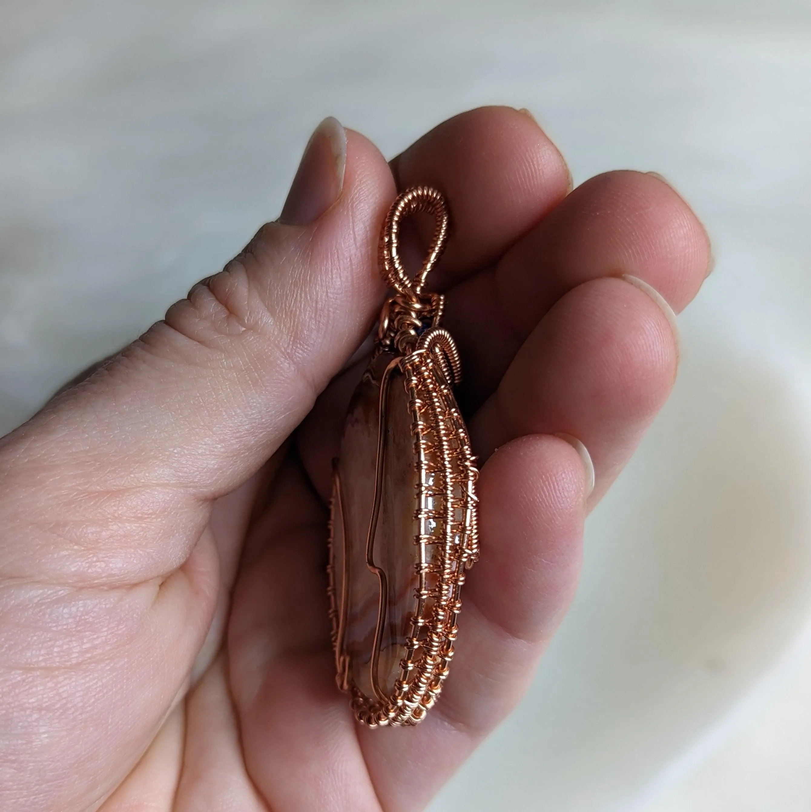 One of a Kind Copper Wire Wrapped Crazy Lace Agate with Lapis Lazuli