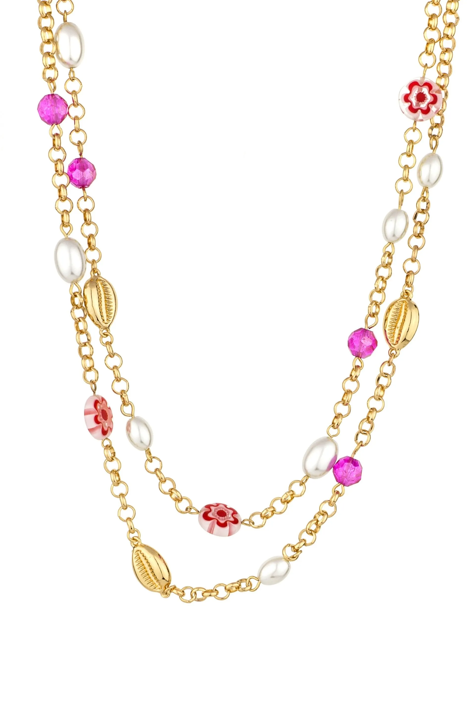 Pinky Party Pearl and Bead Chain Layered Necklace