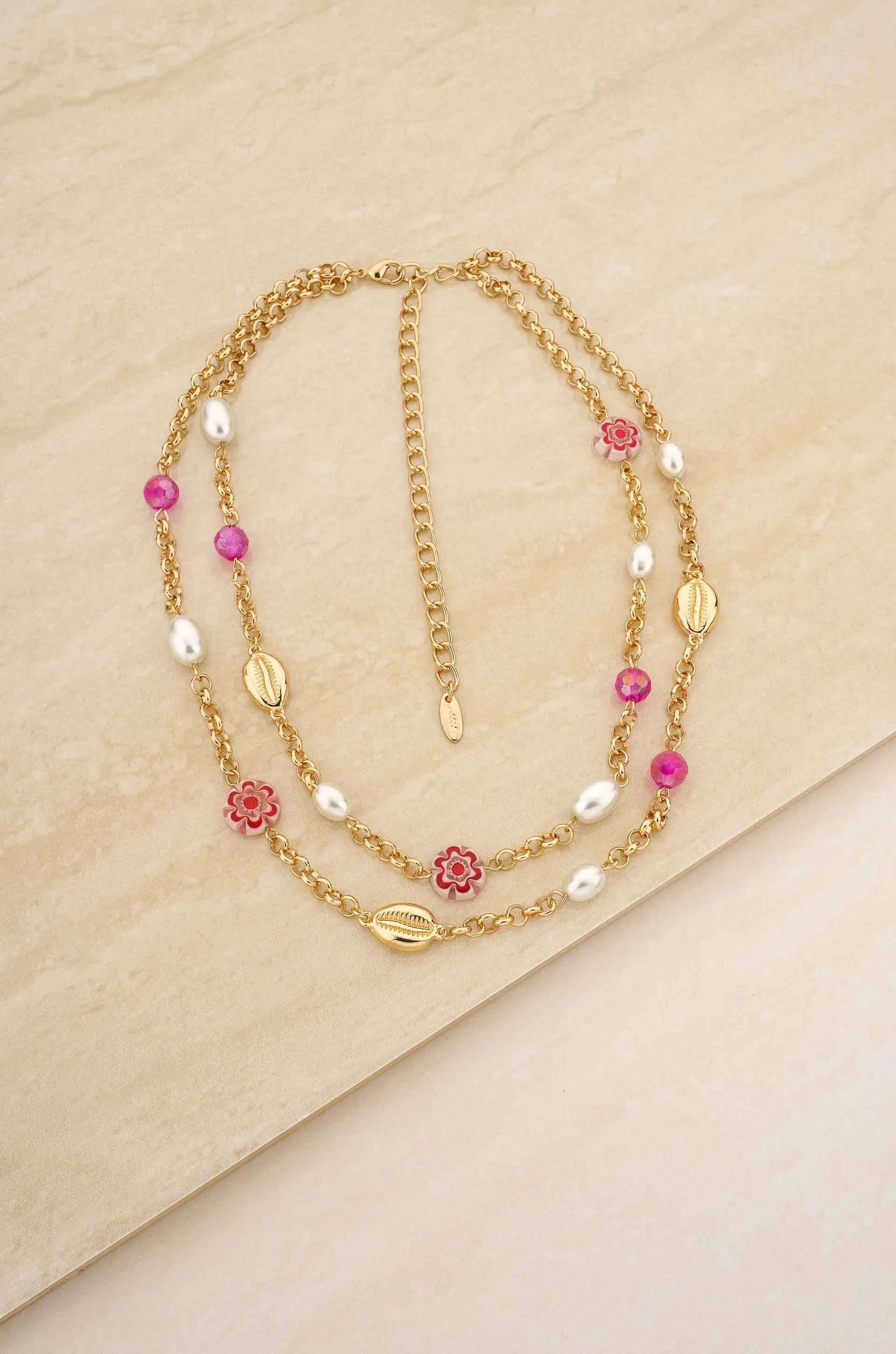 Pinky Party Pearl and Bead Chain Layered Necklace