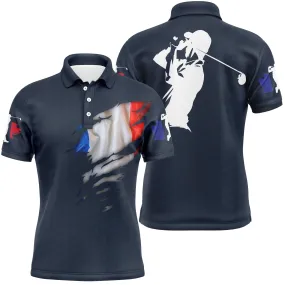 Polo de Golf, Cadeau Original Golfeur, Golfeuse, Polo à Séchage Rapide Drapeau France - CTS17052212