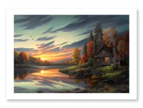 "Lakeside Memories" - Rustic Cabin Art Print