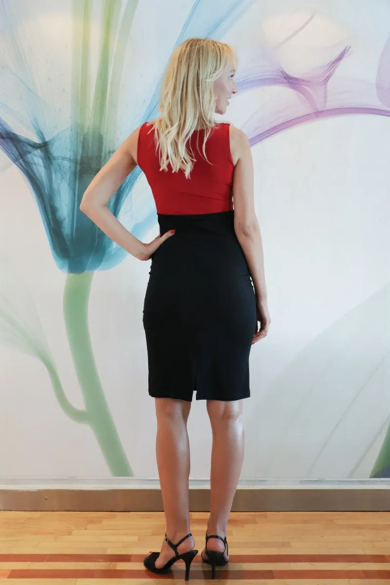 Red & Black Fitted Two Color Dress