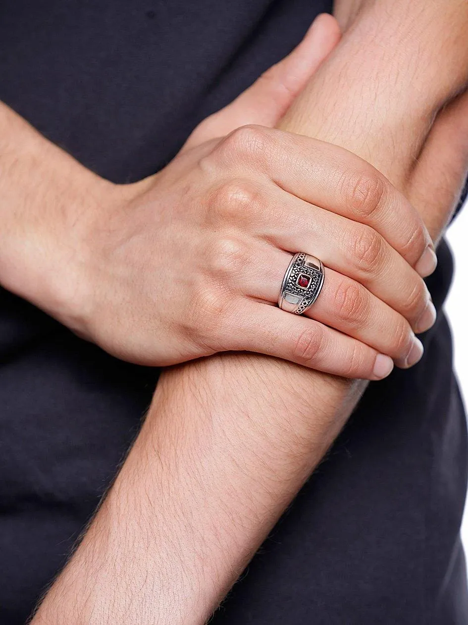 Silver Ring with Red Stone