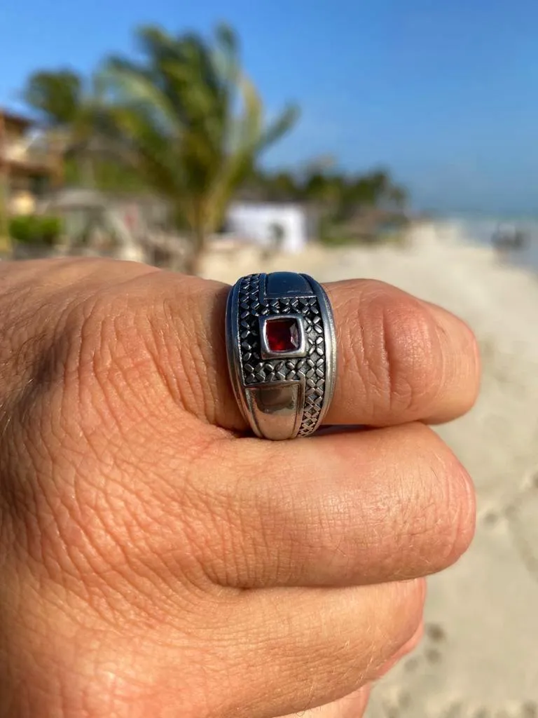 Silver Ring with Red Stone