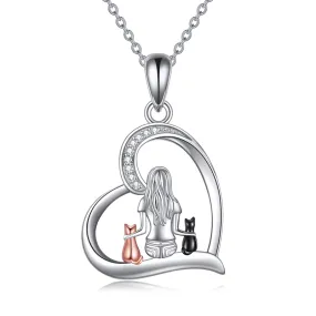 Sterling Silver Cat Animal Necklace Jewelry for Girls Cat Lovers