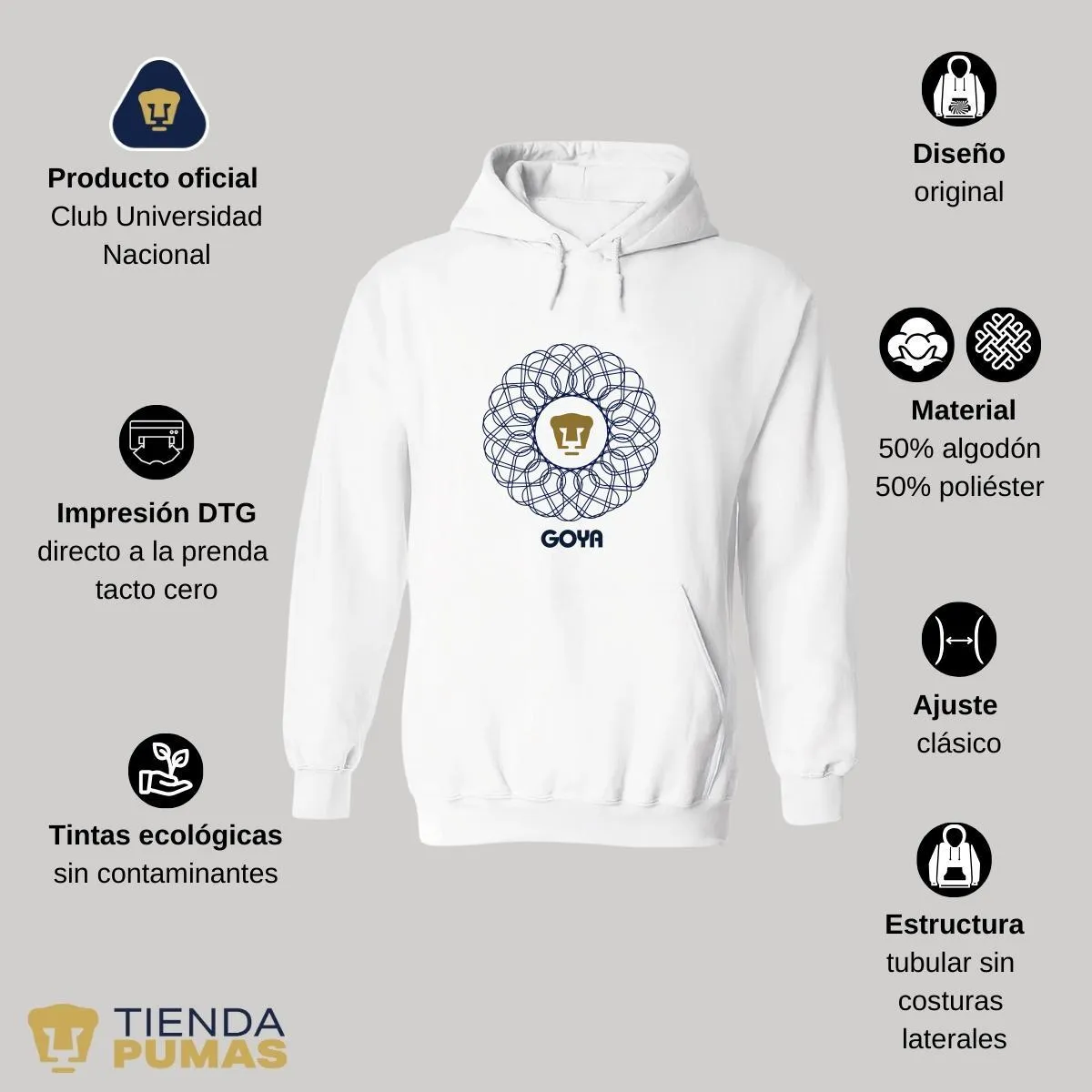 Sudadera Hombre Hoodie  Pumas UNAM Goya mandala