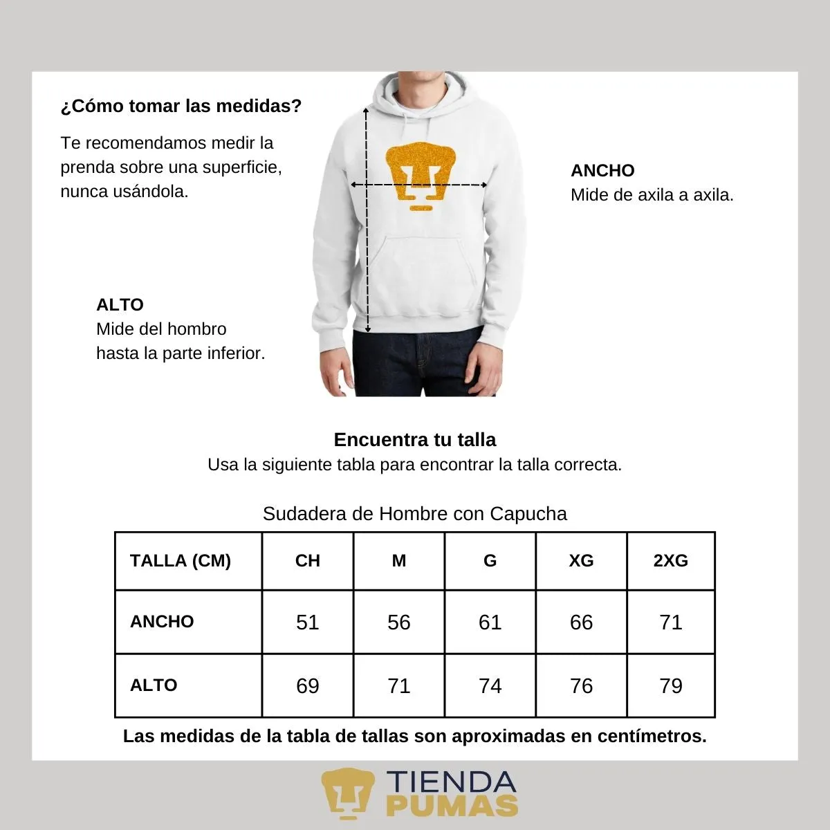 Sudadera Hombre Hoodie Pumas UNAM Logo Dorado Glitter