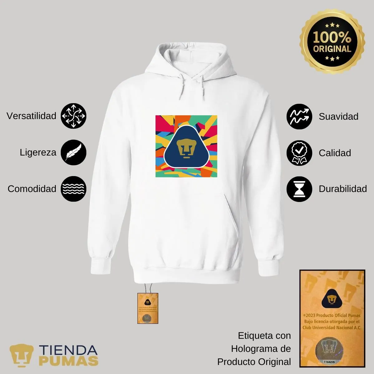 Sudadera Hombre Hoodie  Pumas UNAM Logo Multicolor