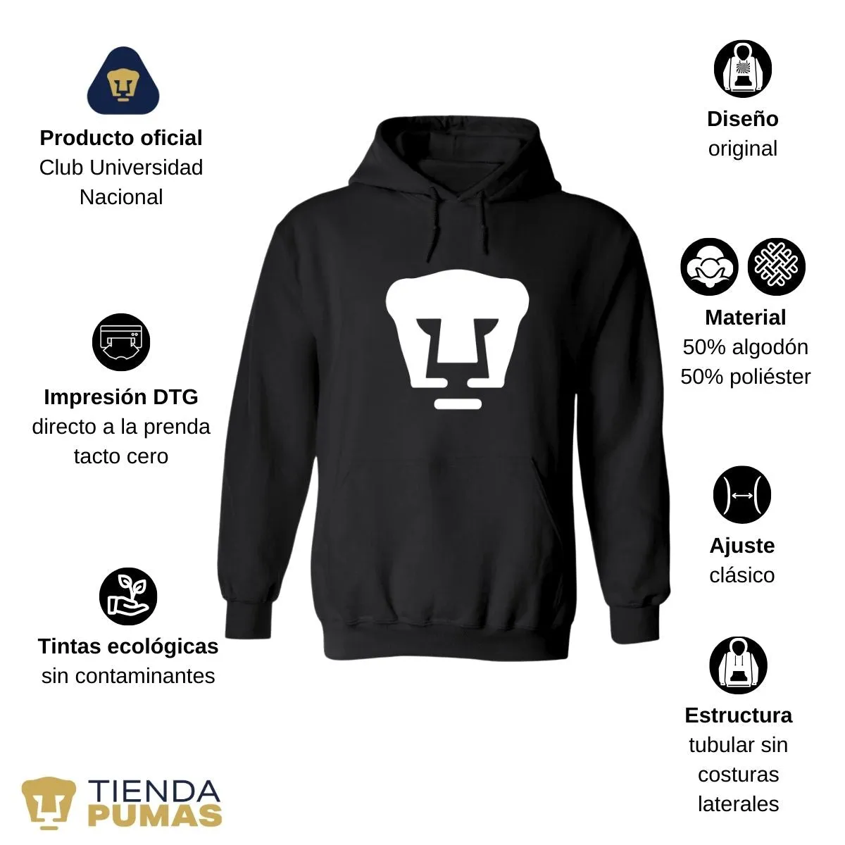 Sudadera para Mujer Hoodie Pumas UNAM Logo Blanco