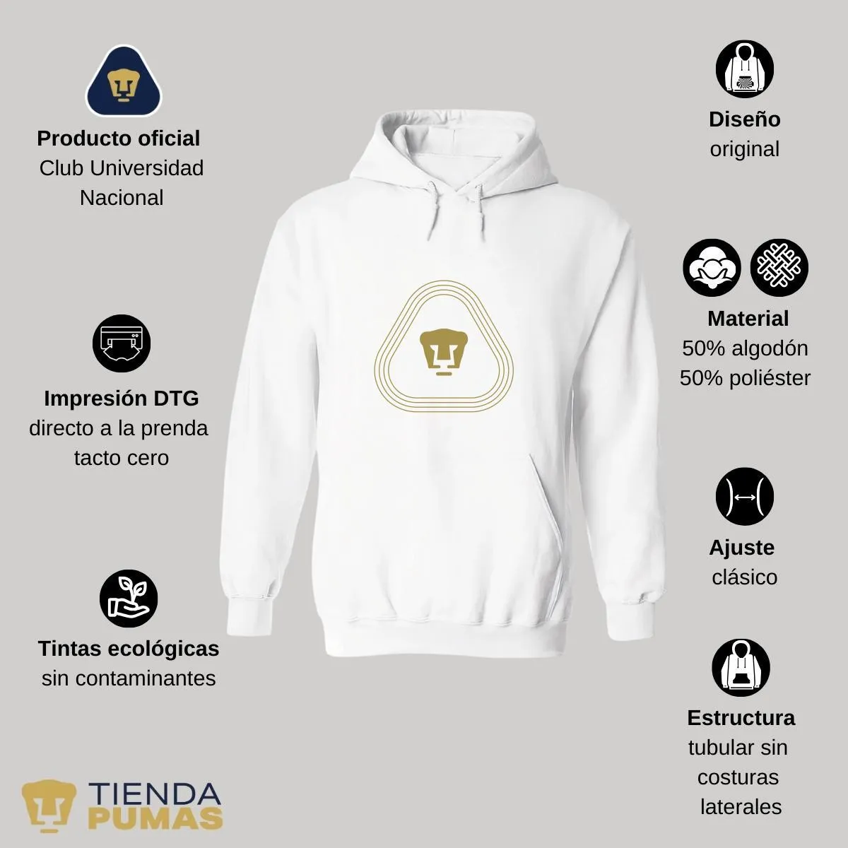 Sudadera para Mujer Hoodie Pumas UNAM Logo Líneas