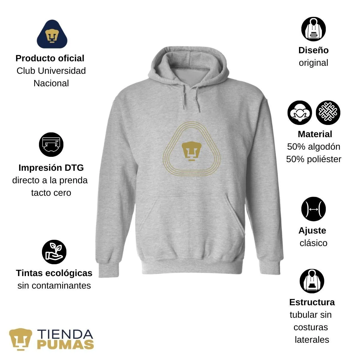 Sudadera para Mujer Hoodie Pumas UNAM Logo Líneas