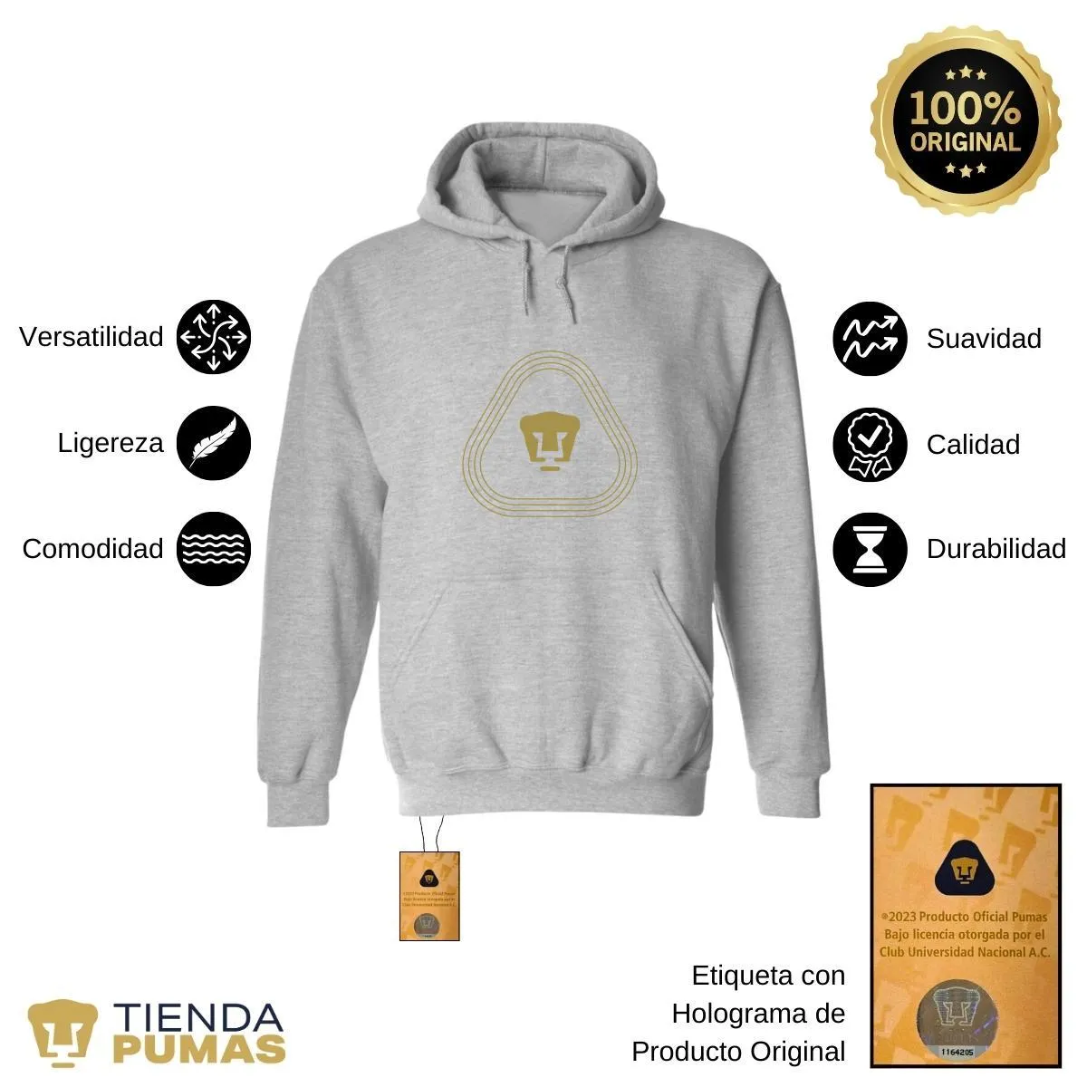 Sudadera para Mujer Hoodie Pumas UNAM Logo Líneas